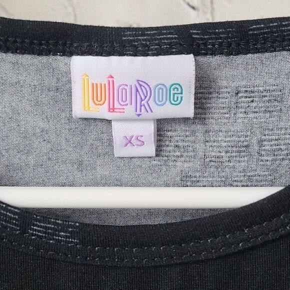 LuLaRoe Julia XS 2/4 Black Abstract Pokeball Knee Length Stretch T-Shirt Dress - Picture 3 of 11